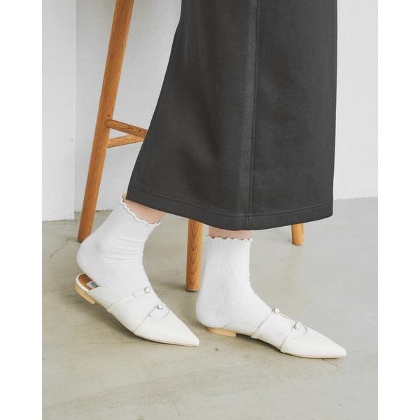 サンダル ポインテッドトゥ ダブルストラップ フラット ミュール レディース