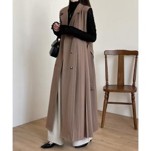 ベスト ジレ ウエストマークサイドアシメプリーツ切替トレンチジレ レディース