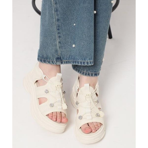 サンダル 軽量 厚底ビジュースポサン レディース