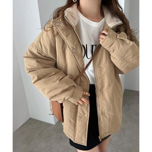 ブルゾン アウター スタンドカラーボリューム中綿ダウンジャケット レディース