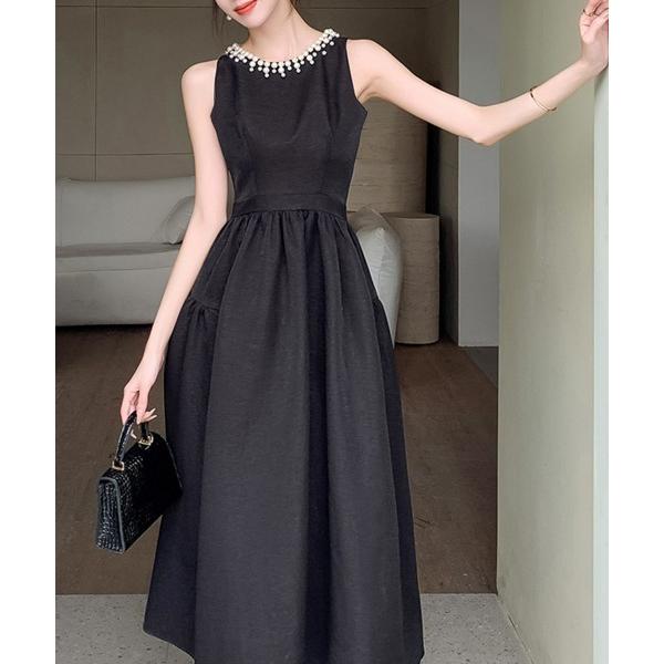 ドレス パール付きウエストマークドレスワンピース
