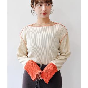 tシャツ プリーツ配色プルオーバー レディース