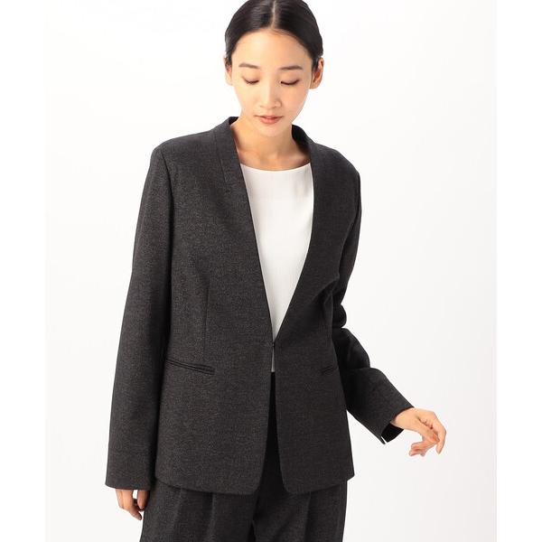 スーツ 「セットアップ対応」　メランジジャージ＆ナイロンレーヨンポンチ　ノーカラージャケット レディ...