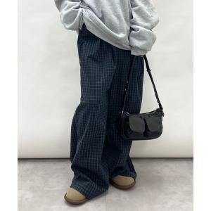 パンツ チェックワイドレッグパンツ レディース