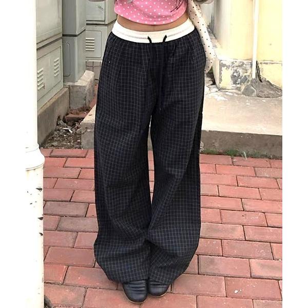 ワイドパンツ パンツ チェックワイドレッグパンツ レディース