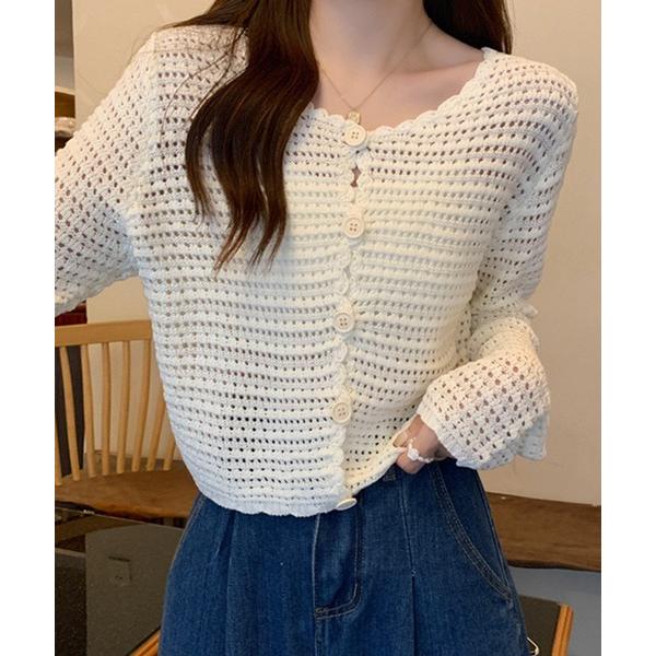カーディガン 透かし編み メッシュニット ショート カーディガン　冷房対策 オフィスカジュアル 紫外...