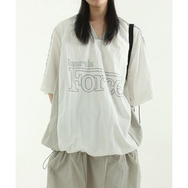 tシャツ カレッジロゴVネックナイロントップス レディース メンズ