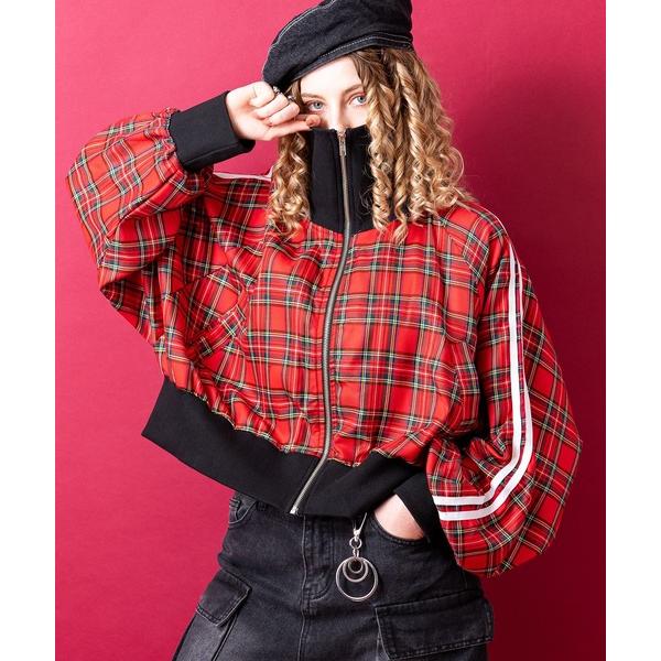 ジャージ チェック柄ベリーショート丈ボリュームネックラインジャージ -オーバーサイズ- メンズ レデ...