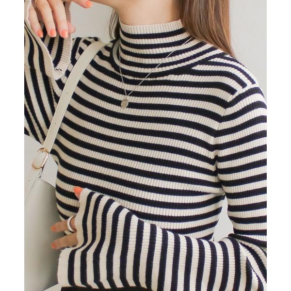 ニット セーター ハイネックボーダーニット レディース