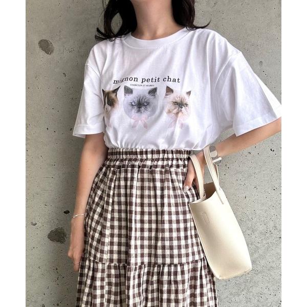 tシャツ CATプリント半袖Tシャツ レディース