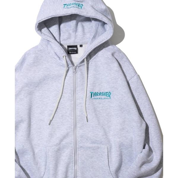 パーカー 「THRASHER / スラッシャー」裏起毛ワンポイント刺繍ジップアップパーカー メンズ ...