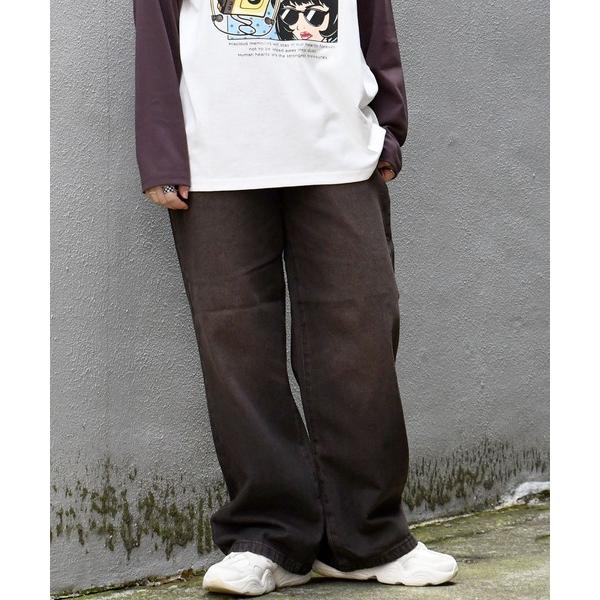 ワイドパンツ ジーンズ vintage like over dye loose fit denim ...