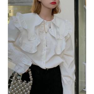 ブラウス シャツ ボリュームフリルカラーブラウス レディース