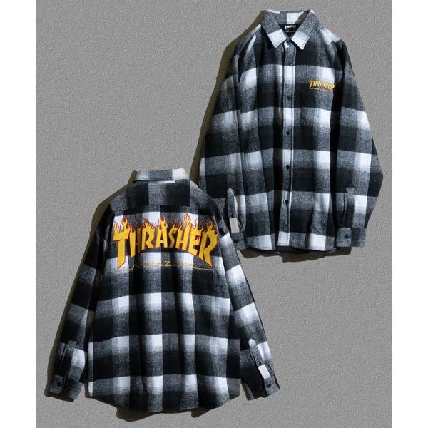 シャツ 「at」「THRASHER/スラッシャー」オンブレチェック バック刺繍 オーバーサイズ ネル...