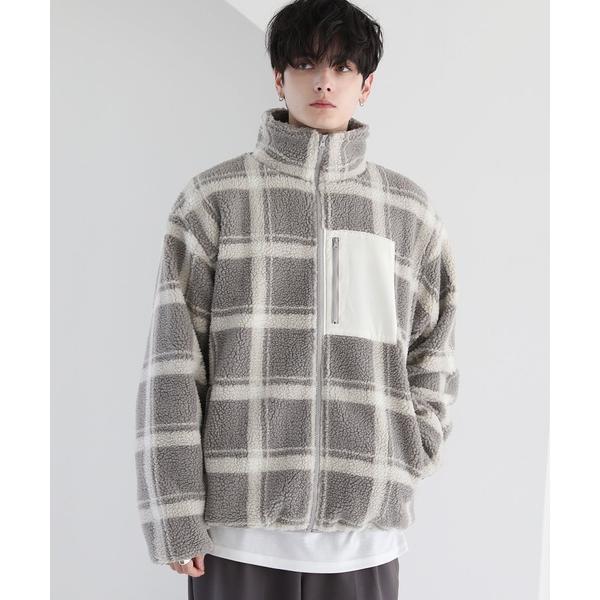 コート ジャケット 「23AW」ビッグシルエットシープボア袖ラインスタンドネックジャケット メンズ ...