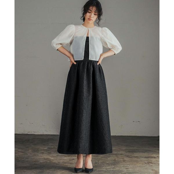 ドレス シアーブラウス・フレアジャガードスカート セットアップ ロング 結婚式 ワンピース パーティ...