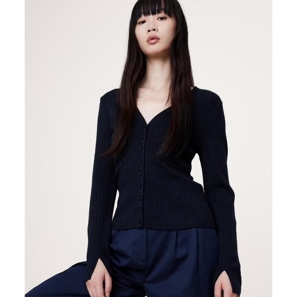 カーディガン リブ メリノウール カーディガン レディース