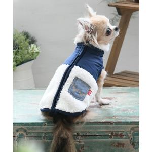 犬 服 EDWIN/デニムポケット付切り替えフリースベスト
