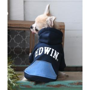 犬 服 EDWIN/デニムライクポケット付パーカー
