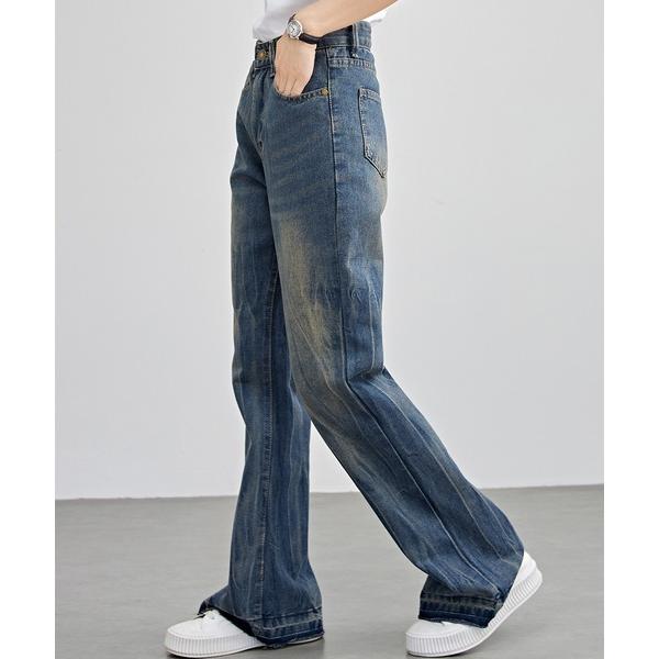 ジーンズ デニム デニムパンツ ヴィンテージ風 ハイウエスト フレア デニム パンツ レディース