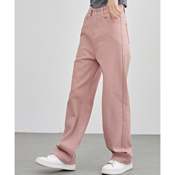 ジーンズ デニム デニムパンツ ハイウエスト セミワイド ストレート カラー パンツ レディース