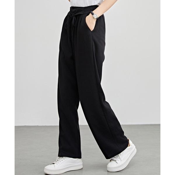 スウェットパンツ ジャージ レースアップベルト付き ハイウエスト ワイド スウェット パンツ レディ...