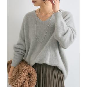 ニット セーター 「抜け感シルエット」ヘアリーウール片畦Vネックニット レディース