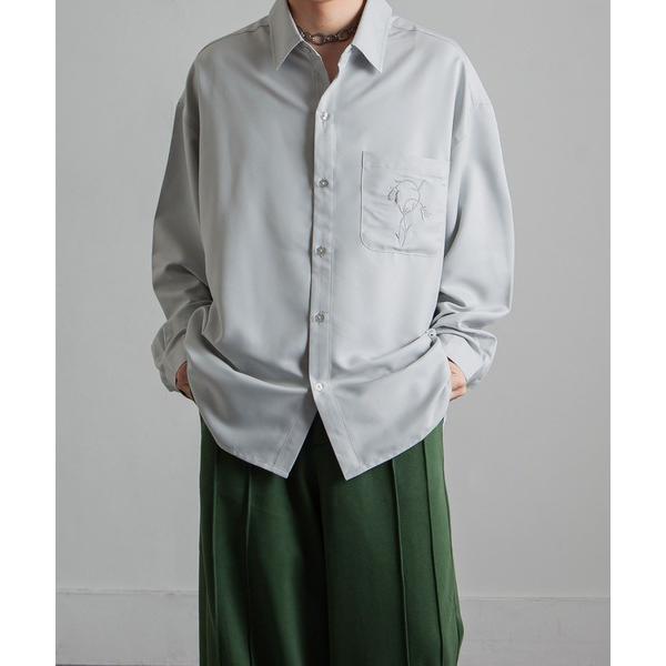 シャツ ワンポイント花刺繍 レギュラーカラー長袖シャツ / レギュラーカラー長袖シャツ 花刺繍 メン...