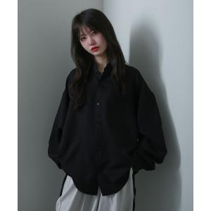 シャツ サイドコード シャーリング 長袖 シャツ / サイドスリット シャーリング デザイン レギュラーカラーシャツ 長袖 メンズ レディース