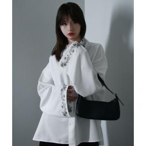 シャツ 花柄 デザイン フレアスリーブフラワー刺繍 長袖シャツ メンズ レディース