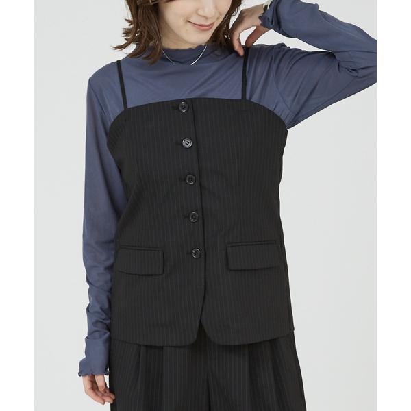 ベスト ジレ 「セットアップ対応」ピンストライプ＆無地ビスチェベスト レディース