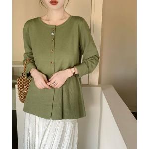 カーディガン ペプラムフレア切替ニットカーディガン レディース