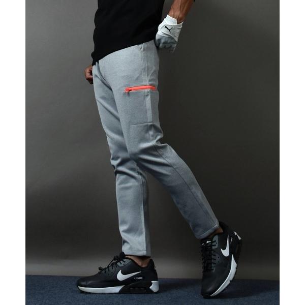 ゴルフ ネオンカラーZIP使い ポンチジャージ素材 アンクル丈 テーパード ゴルフパンツ メンズ