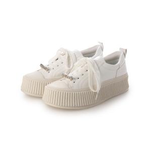 スニーカー ビジュー付き厚底レースアップスニーカー レディース