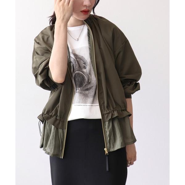 ブルゾン アウター シアーヘムノーカラーブルゾン レディース
