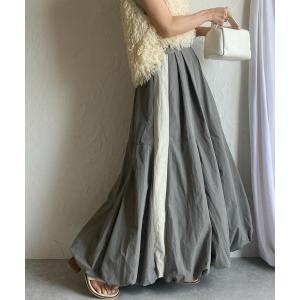 スカート ボリュームフレアロングサイドラインナイロンタフタバルーンスカート