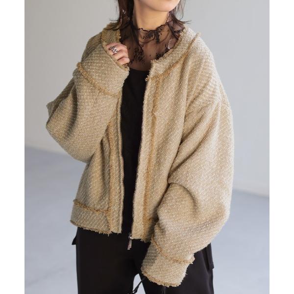 ジャケット ノーカラージャケット ツイードブルゾン レディース