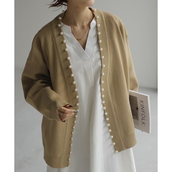 カーディガン パールボタンスポンジニットカーデ レディース