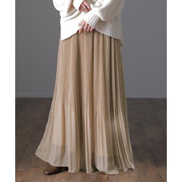 スカート 裏起毛シフォンロングスカート