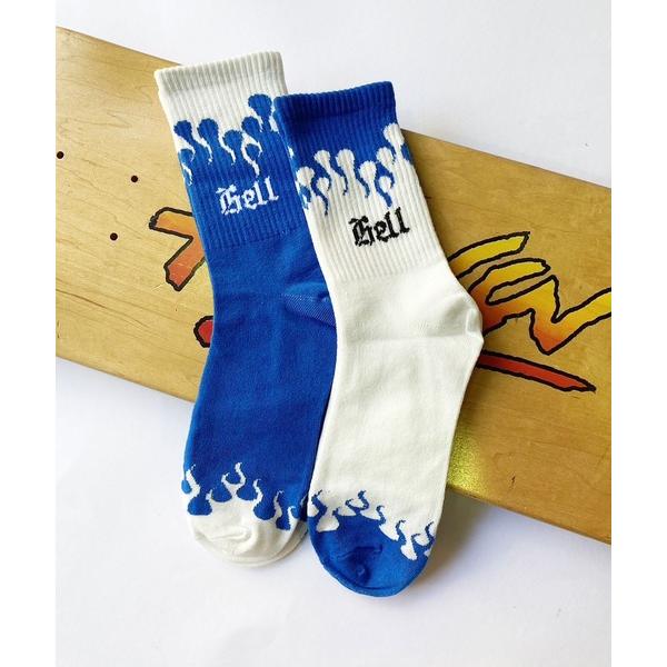 靴下 「 2足セット 」 フレイム パターン クルー ソックス / ファイヤー パターン メンズ レ...