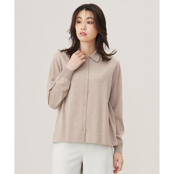 カーディガン 「洗える」WORSTED WOOL BLEND ポロ襟付き カーディガン レディース