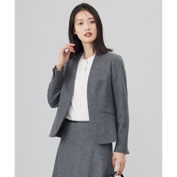 ジャケット ノーカラージャケット 「セットアップ対応」ウールスムース ノーカラー ジャケット レディ...