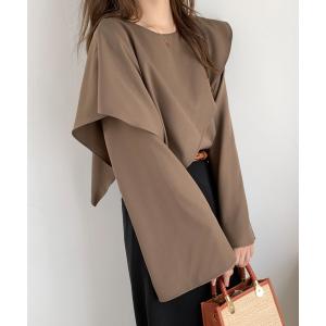 ブラウス シャツ アシメラッフルフレアスリーブブラウス レディース