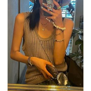 サマーニット ニット セーター double zip lib tops /リブ ダブル