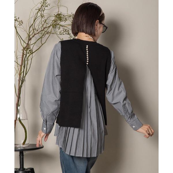 ベスト ジレ 2WAY ニットベスト×バックプリーツシャツ セット レディース