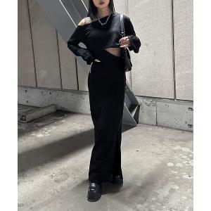 ワンピース 「LVEU.」変形ドッキングスウェットワンピース / ワンピース ワンピ アシメ アシンメトリー カットアウト オフショルダー スウェット