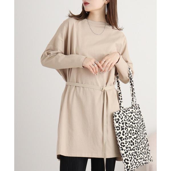 チュニック スリット入りベルト付きチュニックワンピース