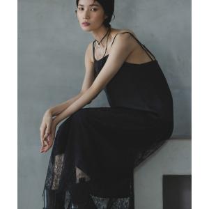 ワンピース レース切り替えサテンキャミワンピース