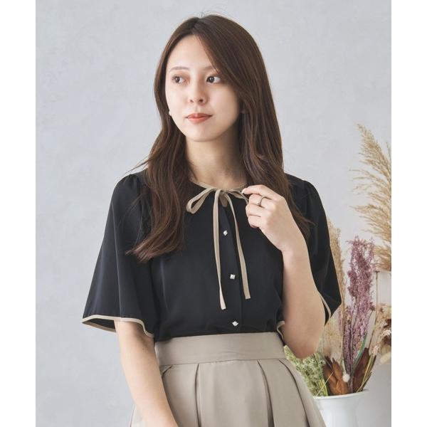 ブラウス シャツ 配色フレアスリーブブラウス MM438104 レディース