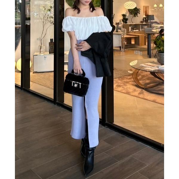 ワンピース シフォンオフショルタイトニットワンピース